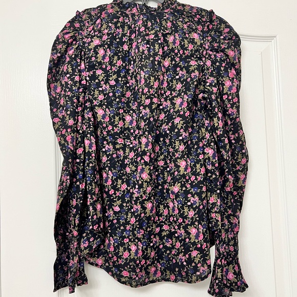 Free People Top NWT Long Sleeve Boho Floral Tie Neck Shirring Button Front GORG! - Picture 12 of 13